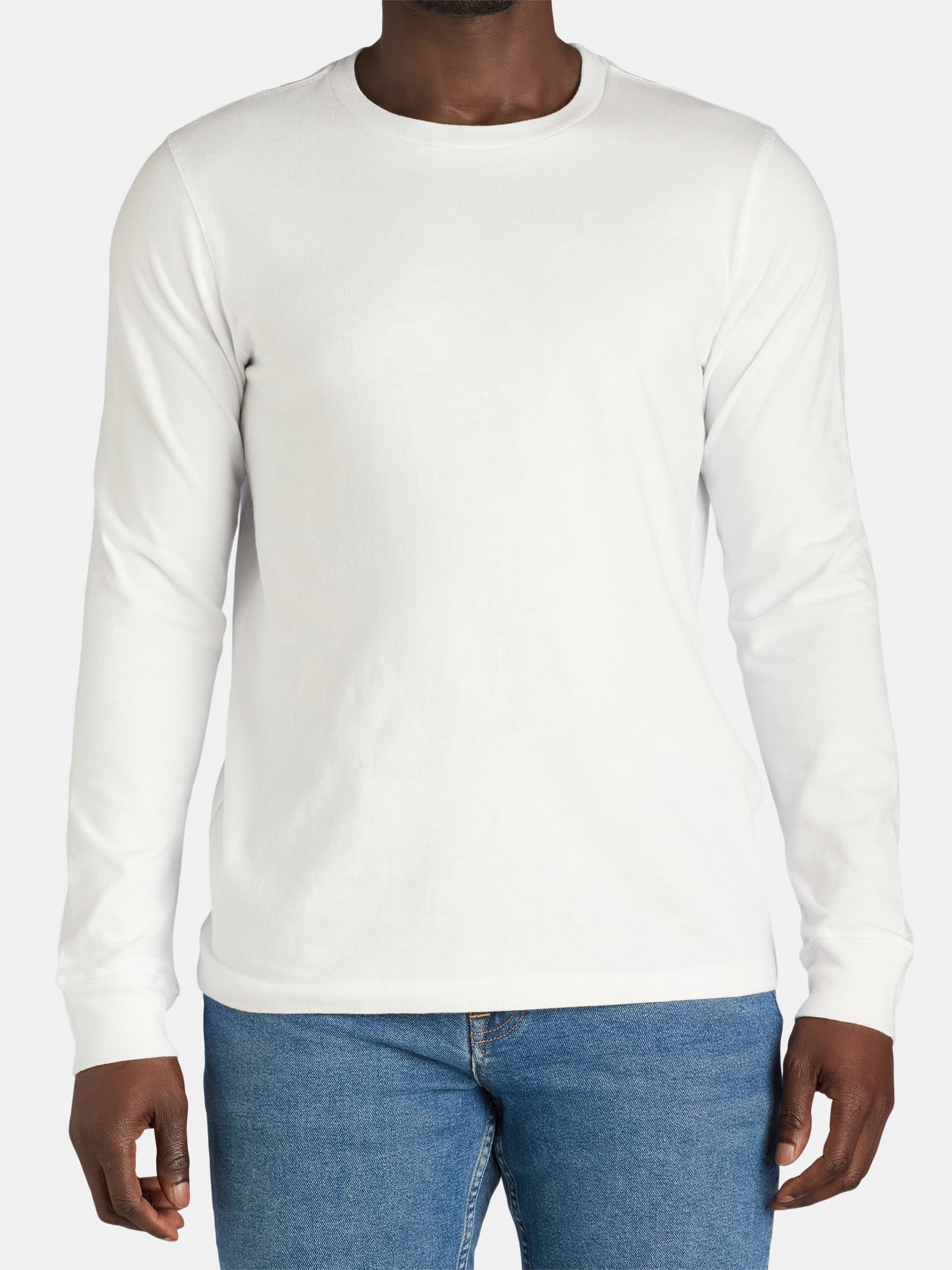 (3 pack) George Men's & Big Men's Relaxed Fit Cotton Crewneck T-Shirt with Long Sleeves, Size XS-3XL