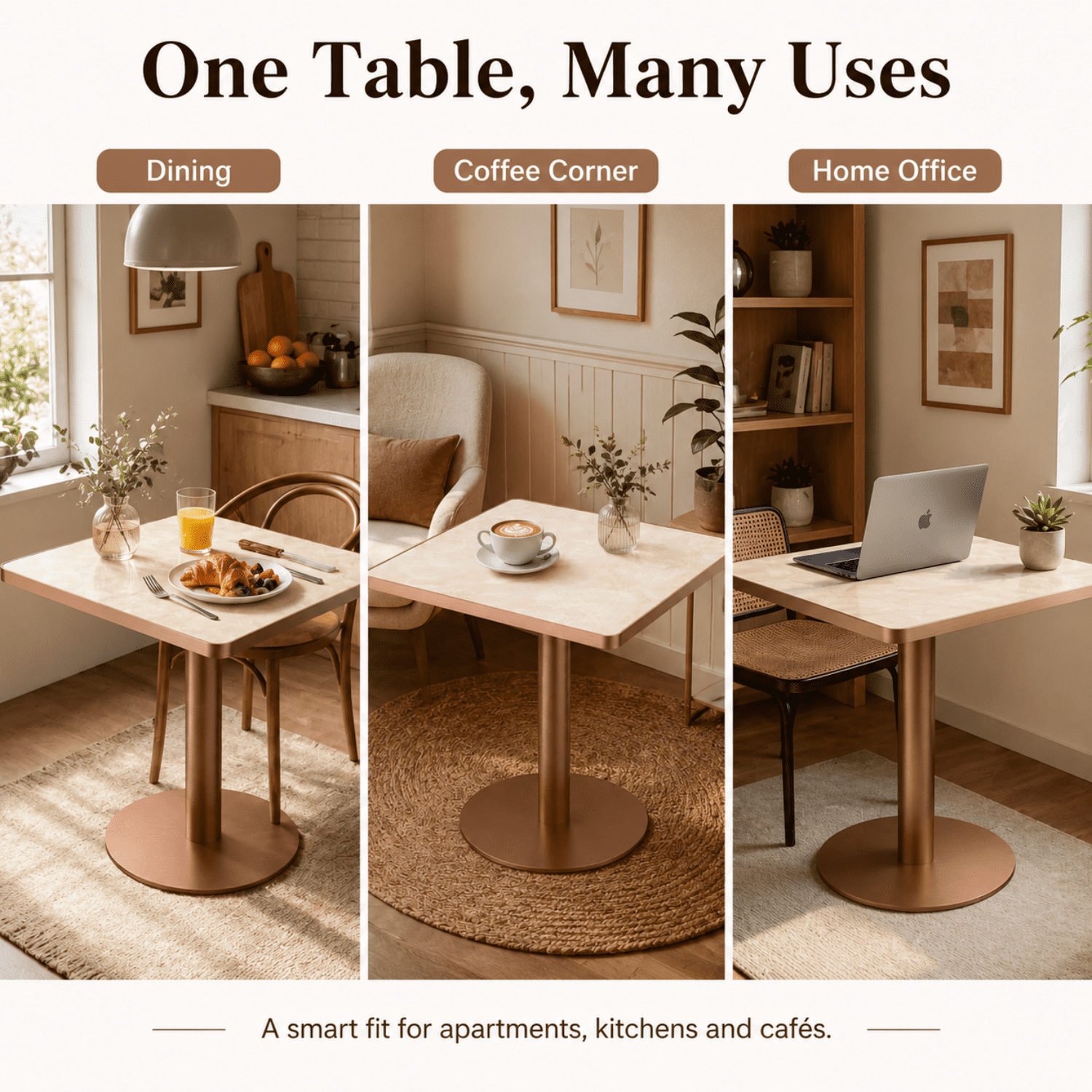 Miniyam 31.5 in Square Dining Table for 2-4, Marble-Look Sintered Stone Top, Stainless Steel Pedestal Base for Small Space, Pink