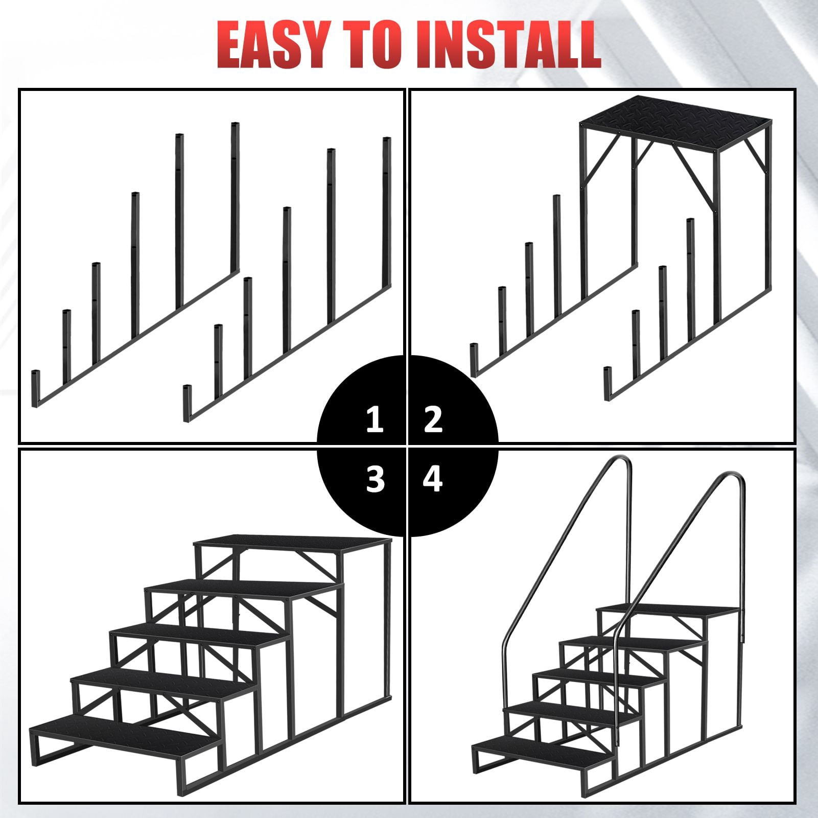 Hot Tub Steps Outdoor, RV Steps with Handrail, Portable RV Stairs 2/3/4/5 Step, Heavy Duty Truck Camper Steps Ladders for Travel Trailers, 5th Wheel, Motor Home, Spa, and Porch