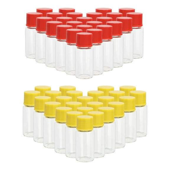 Clear Liquid Sampling Sample Screwcap Rubber Stopper Capacity 5ml (0.17 oz) Glass Bottles Vials (22pcs Yellow Cap 22pcs Red Cap)