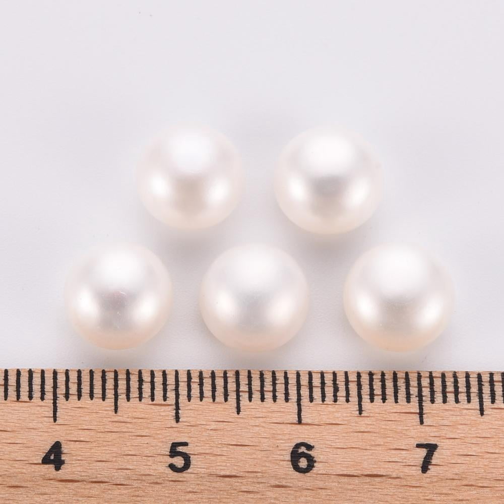 Grade AAA Natural Cultured Freshwater Pearl Beads Half Drilled Flat Round White 9~9.5x6.5mm Half Hole: 1mm