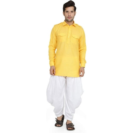 

Royal Kurta Mens Cotton Kurta & Salwar Set Yellow 42