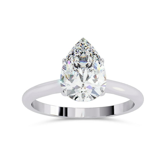AFFY 4 Prong Solitaire Engagement Ring for Women, 0.90 Carat (ctw) Pear Cut Lab Grown Diamond Ring In 14K White Gold Over Sterling Silver F-G-H, SI Quality Gifts For Her Ring Size-4