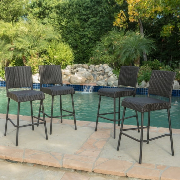 Outdoor Wicker Dining Chairs with Wood Finish Metal Legs,Multibrown,Brown