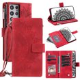 thumbnail image 1 of Feishell Zipper Wallet Case for Samsung Galaxy S21 Ultra,for Women Men,Stylish Embossed Pattern PU Leather Multi Card Slots Magnetic Clasp Flip Stand Crossbody Phone Case with Shoulder Strap,Red, 1 of 11