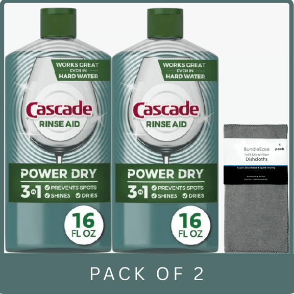 Cascade Platinum Dishwasher Rinse & Drying Agent, 16 fl oz with Microfiber Solid Color Towel by BundleEase