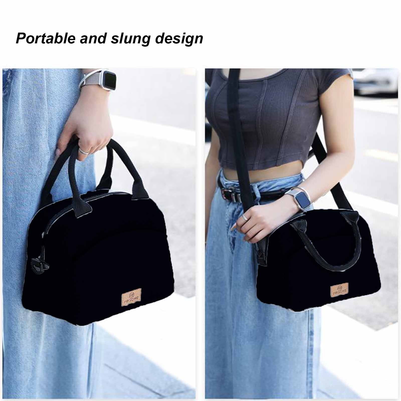 SCNOR Lunch Bag for Women and Men,Insulated Lunch Tote,Stitch Bento Bags,Oxford cloth,Black