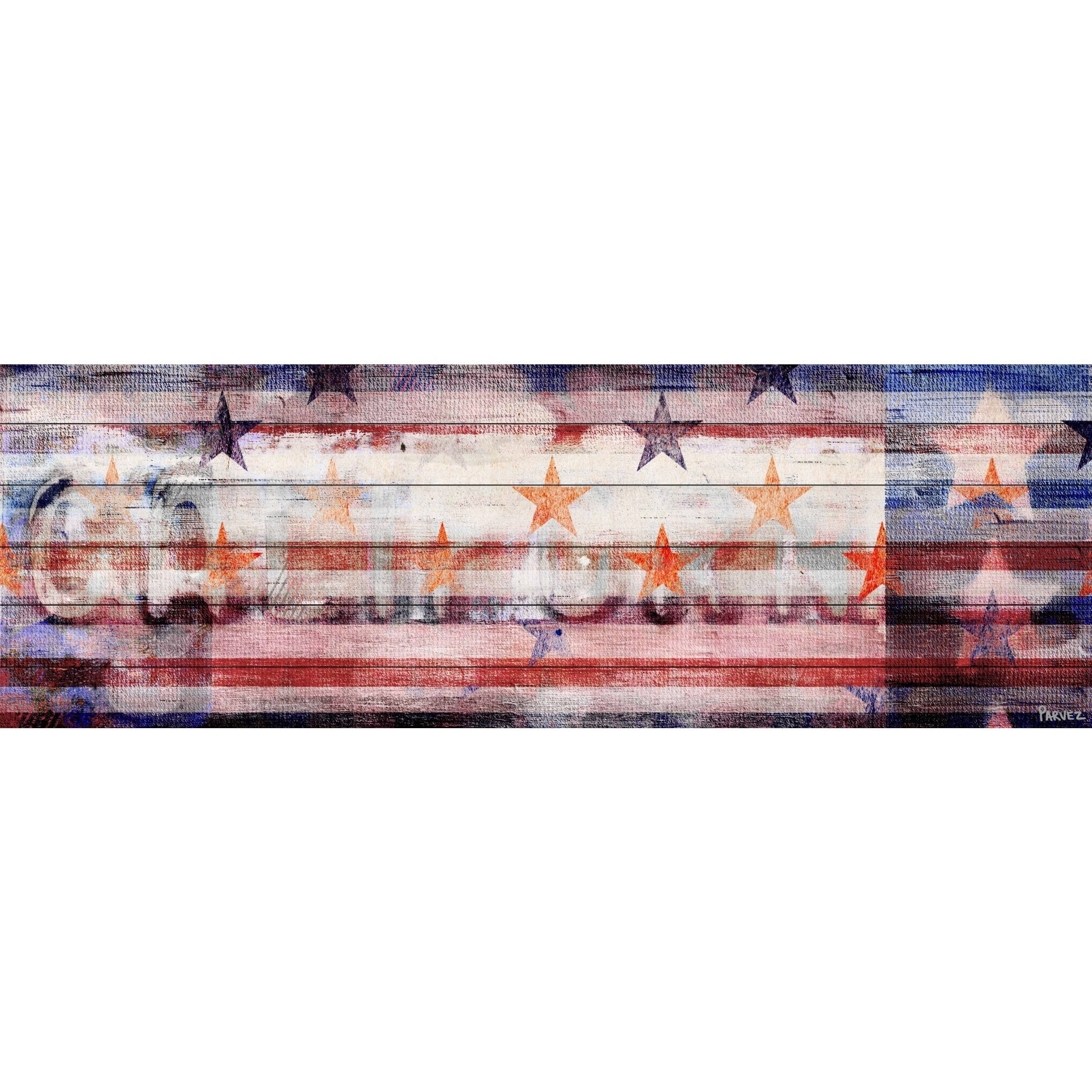 Parvez Taj  - "Behind the Stripes" Print on White Wood - Multi-Color Multi 45 x 15