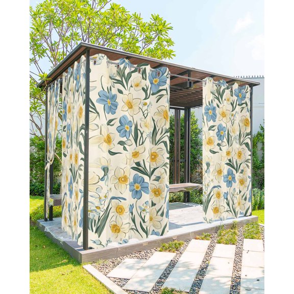 nqOlkjepod Outdoor Curtains for Patio Waterproof, Wildflower Garden Motifs Outdoor Privacy Panels Grommet, Daisy Spring Floral Vintage Blackout Outside Curtains for Porch/Cabana 54"x84", 2 Panels