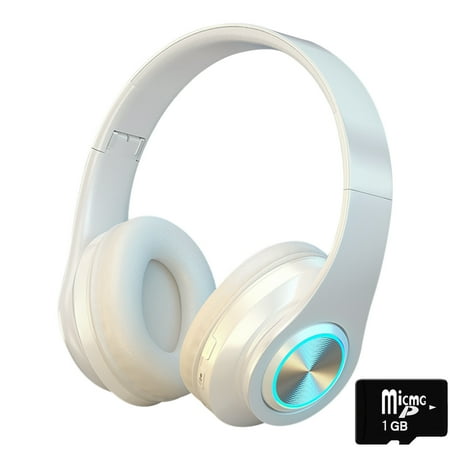 Bluetooth Headset Macaron Colored Luminous Seven Color Breathing Light Head Mounted Bluetooth Earphones Gaming Headsets for Pc White