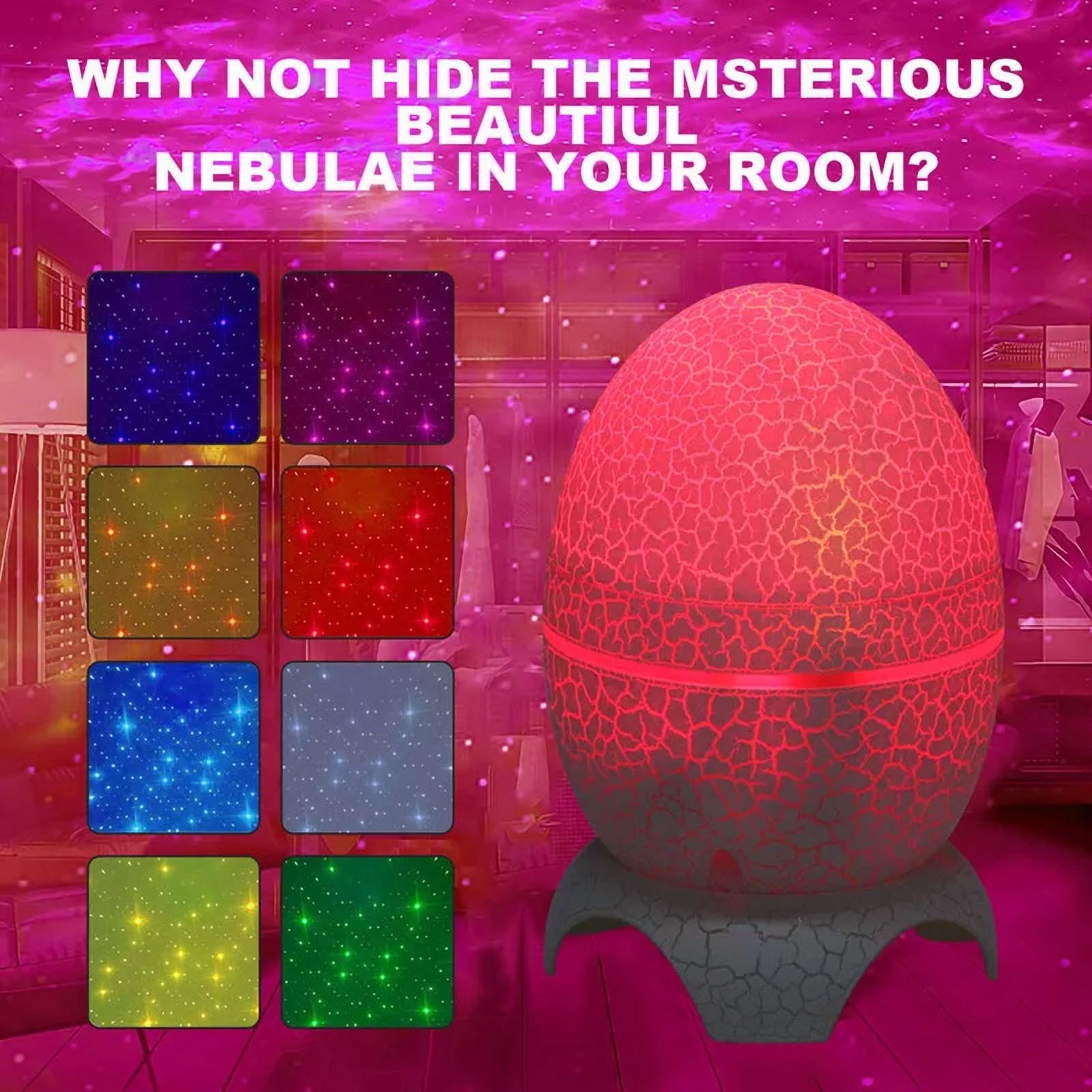 CJC Dinosaur Egg Star Projector LED Galaxy Light with Bt Music&Timer Night Light for Kids