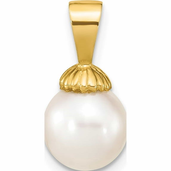 14K Yellow Gold 8-9mm Round White Fwc Pearl Pendant (15.75 X 8.3) Made In Canada -Jewelry By Sweet Pea