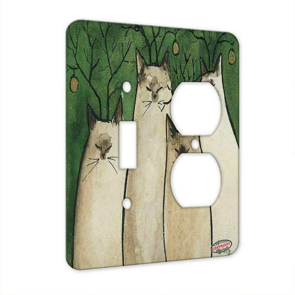 KuzmarK™ 2 Gang Single Toggle / Single Duplex Wall Plate - Serene Siamese Reindeer Kitties Christmas Cat Art by Denise Every