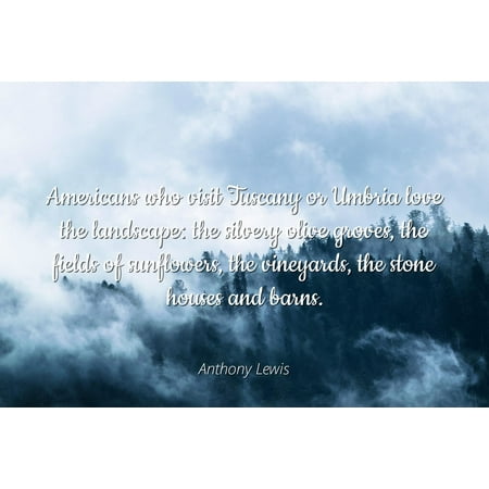 Anthony Lewis - Famous Quotes POSTER PRINT 24x20 - Americans who visit Tuscany or Umbria love the landscape: the silvery olive groves, the fields of sunflowers, the vineyards, the stone (Best Vineyards To Visit In Tuscany)