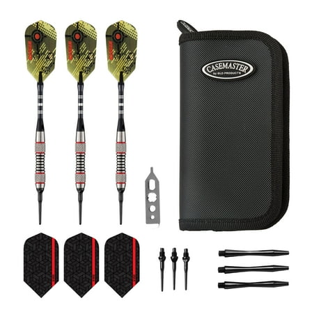 Viper Ranger Tungsten Soft Tip Darts Red Rings 18 Grams and Casemaster Deluxe Black Nylon Dart Case