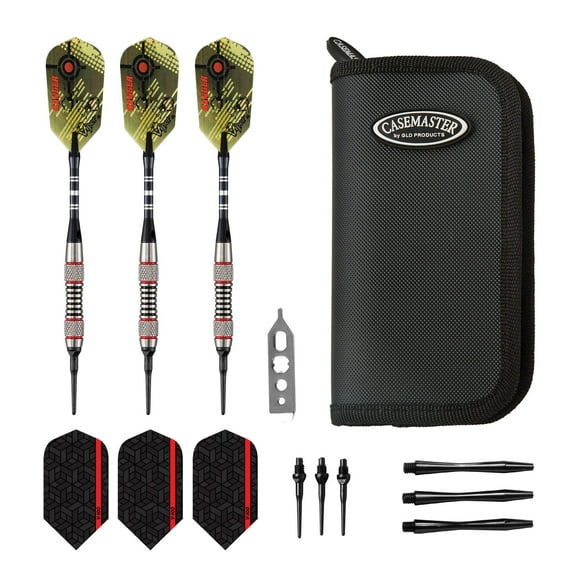 Viper Ranger Tungsten Soft Tip Darts Red Rings 18 Grams and Casemaster Deluxe Black Nylon Dart Case