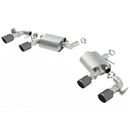 Borla 11924CFBA S-Type Axle-Back Exhaust System; 2.75in. Into Muffler Dual 2.5in. Out; Incl. Mufflers/Tailpipes/Clamps/4x6.25 in. Carbon Fiber Black Round Tips; Dual Split Rear