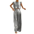 thumbnail image 1 of Conjunto de dos piezas para mujer con chaleco brillante y pantalones anchos: conjunto de top corto sin mangas y cuello redondo, tallas S-XXXXXL, 1 of 8