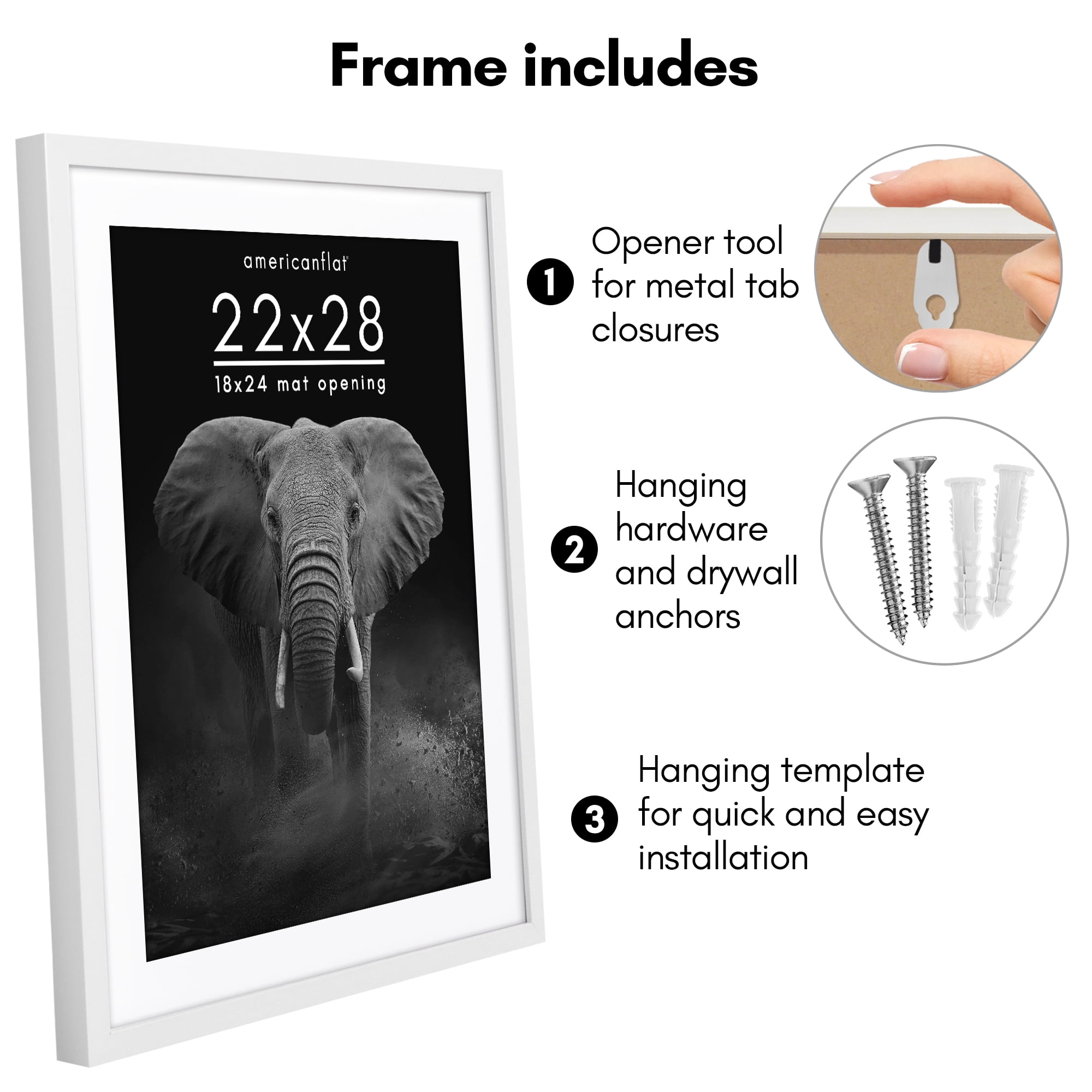 Americanflat 22" x 28" Gallery-Style Picture Frame with Mat to Secure Artwork, Prints, and Photos - White