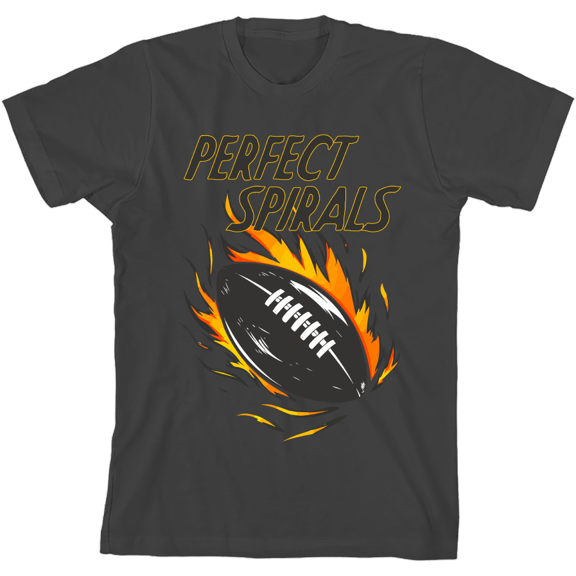 "Perfect Spirals" Flaming Football Youth Charcoal Short Sleeve Tee-Medium