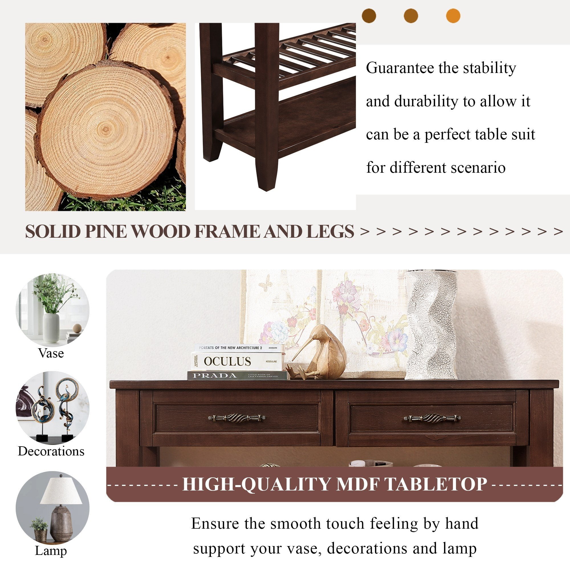 Aukfa 42" Console Table with 2 Drawers, Entryway Sofa Table for Living Room, Long Wooden Hallway Side Table,Espresso