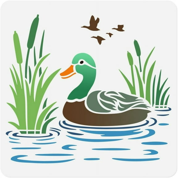 1 Piece Swimming Duck and Craft Art Stencil 11.8"x11.8" Duck Lake Plastic Reusable Stencil Wood Burning Paint Template