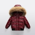 thumbnail image 2 of Juebong Kids Girls Winter Coat Warm Cropped Puffer Jackets Windproof Padded Coats Thickened Down Jacket with Faux Fur Hood Wine,11-12Years, 2 of 8