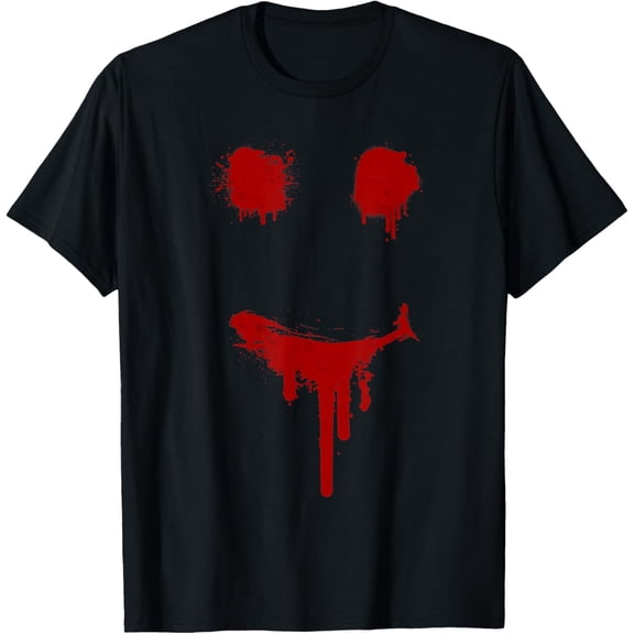 Bloody Halloween Costume I Blood Splatter Smile T-ShirtMen and women can wear, black T-shirts, gifts. Age: M,L，XL 2XL, 3XL, 44XL