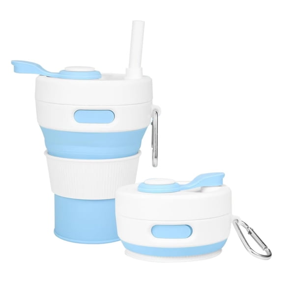 15oz/450ml Silicone Collapsible Travel Coffee Mug, Leakproof Foldable Reusable Water Cup with Straw & Insulated Sleeve, Dishwasher Safe for Office Camping Car Home