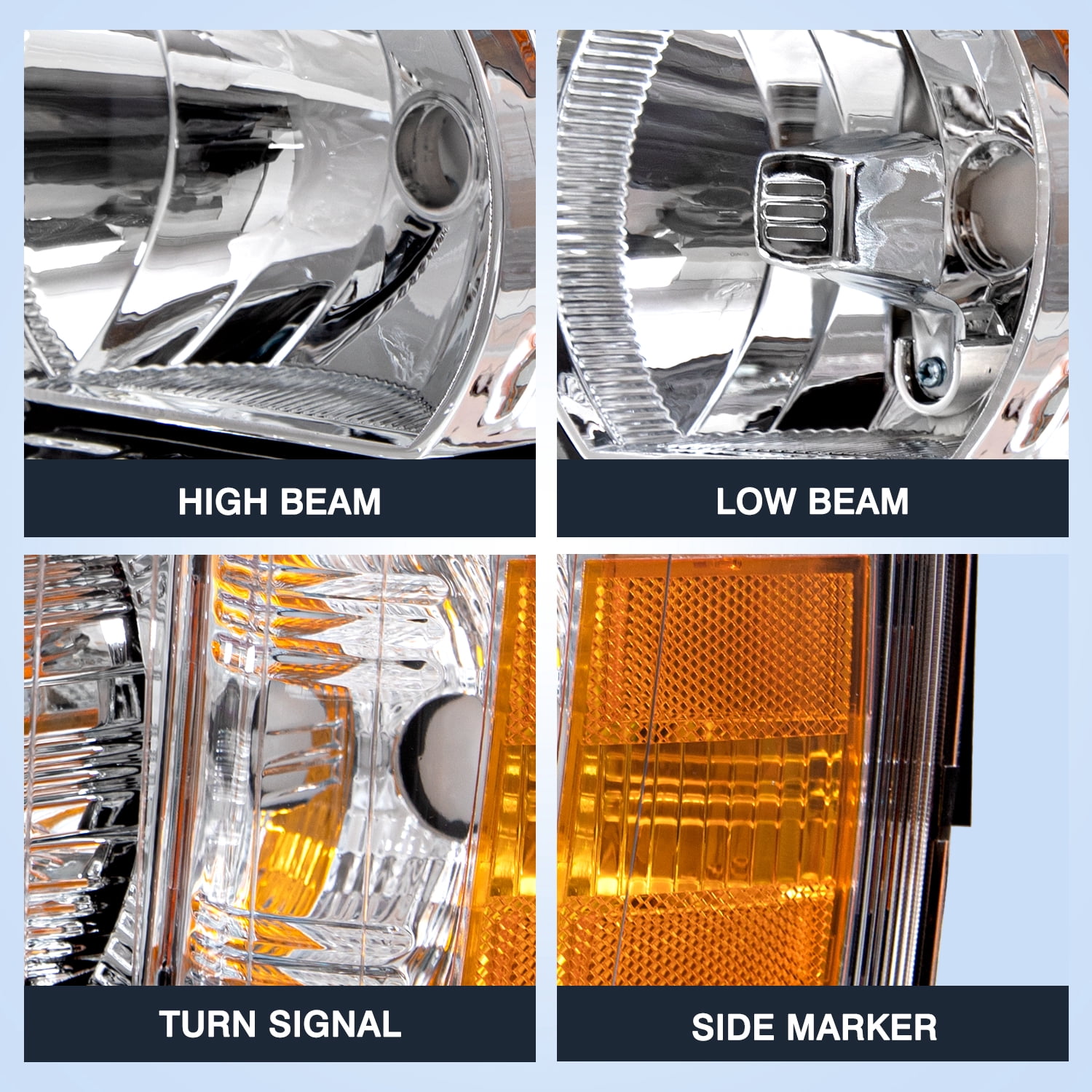 For 2007-2013 Chevy Silverado 1500 2500 HD Chrome Housing Headlights Left+Right