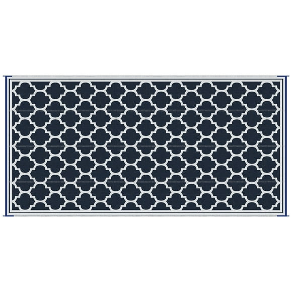 Outsunny Reversible Outdoor RV Rug, 9' x 18', Dark Blue and White, Plastic Straw, Patio Floor Mat
