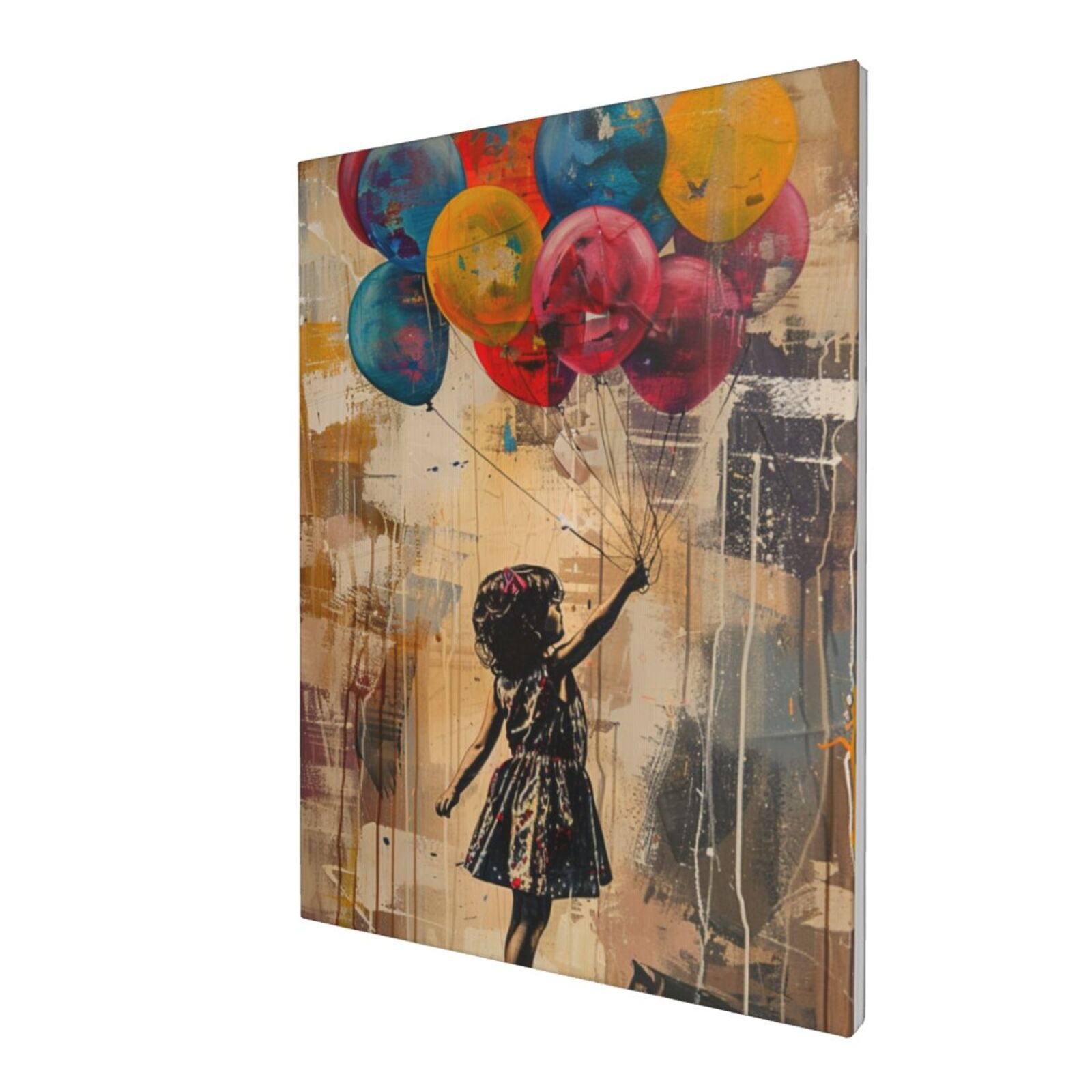12x16 inch Canvas Paintings Wall Art Little Girl And Colored Balloon,Indoor Room Children'S Room Decor Accessory,Funny Girl And Colored Balloon Modern Style Oil Paintings Canvas,For Cafe,Door