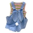 thumbnail image 5 of Ticikt Baby Boy Girl Denim Overalls Solid Suspender Bib Pants One-Piece Strap Jumpsuit Pocket Summer Outfit,Color:Blue,Size:4-5 Years, 5 of 8