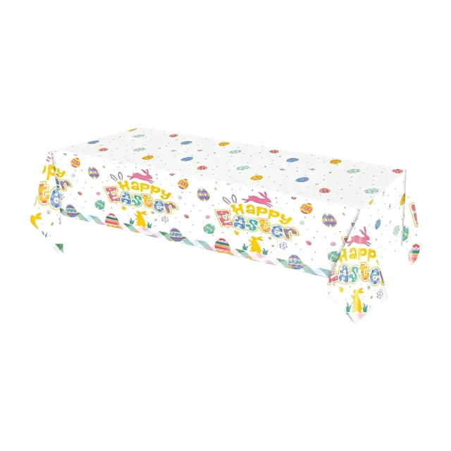 Easter Disposable Tablecloth Bunny Shaped Eggs Design 55 in x 84 in Waterproof Oil Resistant For Dining Table Coffee Table Tea Table