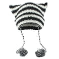 thumbnail image 4 of Crochet Stripe Pattern Ear Hat with Pom Pom Winter Knitted Hat Winter Christmas Presents for Students Teenagers, 4 of 6