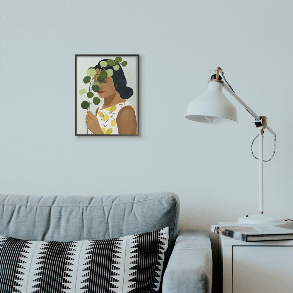 Stupell Industries Woman With Plant Green Fashion Modern Painting Framed Giclee Texturized Art by Victoria Borges