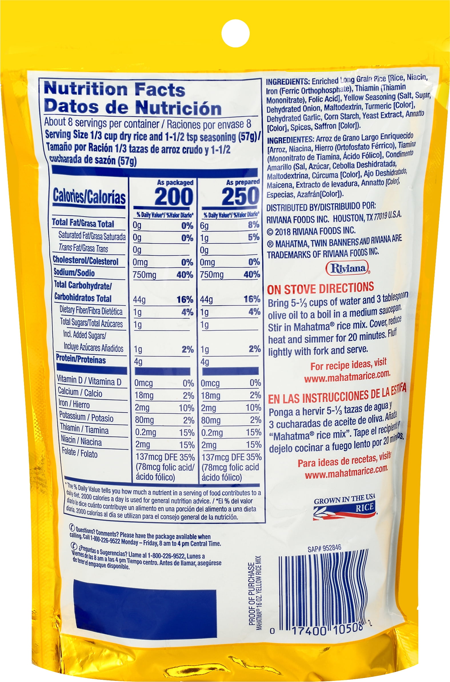 Buy Mahatma Authentic Safron Yellow Seasoned Rice Mix 16 oz Bag Online at Lowest Price in Ubuy