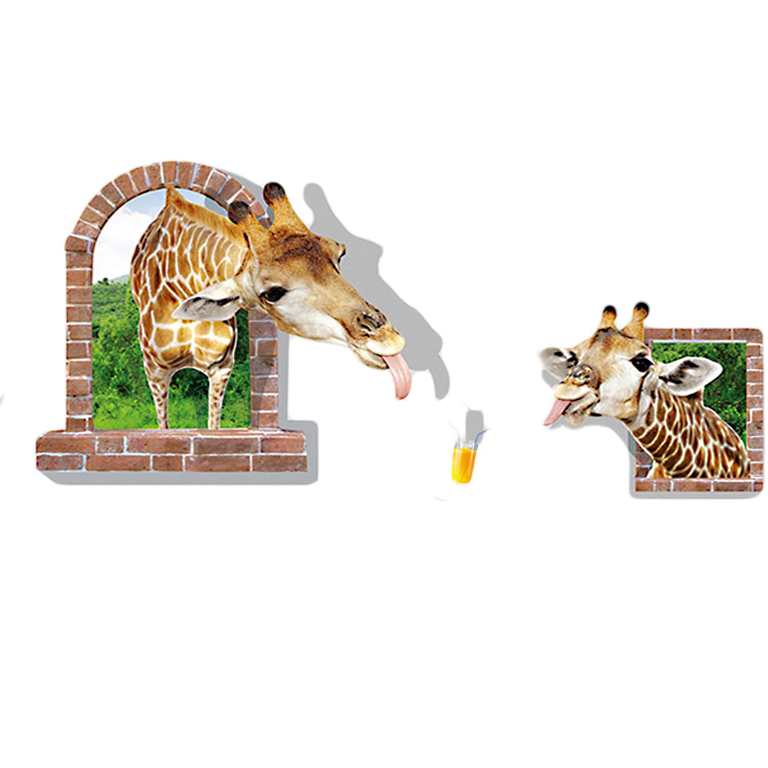 3D Giraffe Wall Stickers,Removable Funny Giraffe Animal Home Decoration, 3D  Vivid Mural Decals 