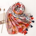 thumbnail image 2 of Yuanlong Womens Scarves Multi Color Floral Printed Linen Scarf With Tassels Shawls Wraps Bohemian Lightweight Neck Shawl, 2 of 8