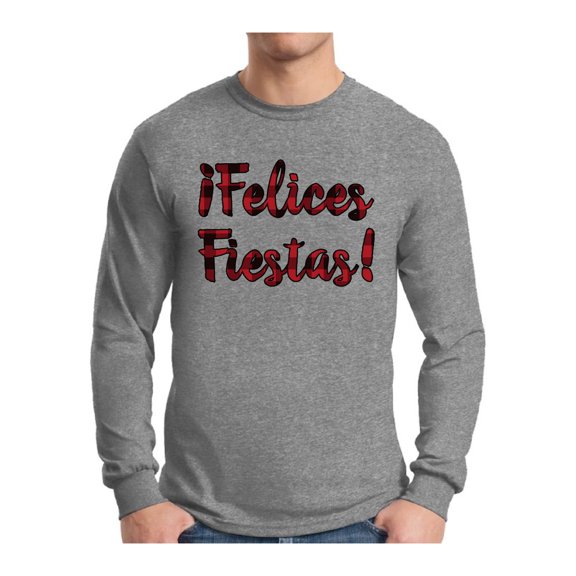Awkward Styles Xmas Plaid Felices Fiestas Christmas Sweater Long Sleeve T-shirt For Men