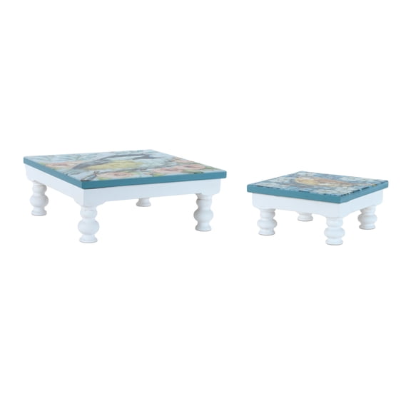 Melrose Wooden Floral Bird Pedestal Decorative Trays - 11.75" - Set of 2