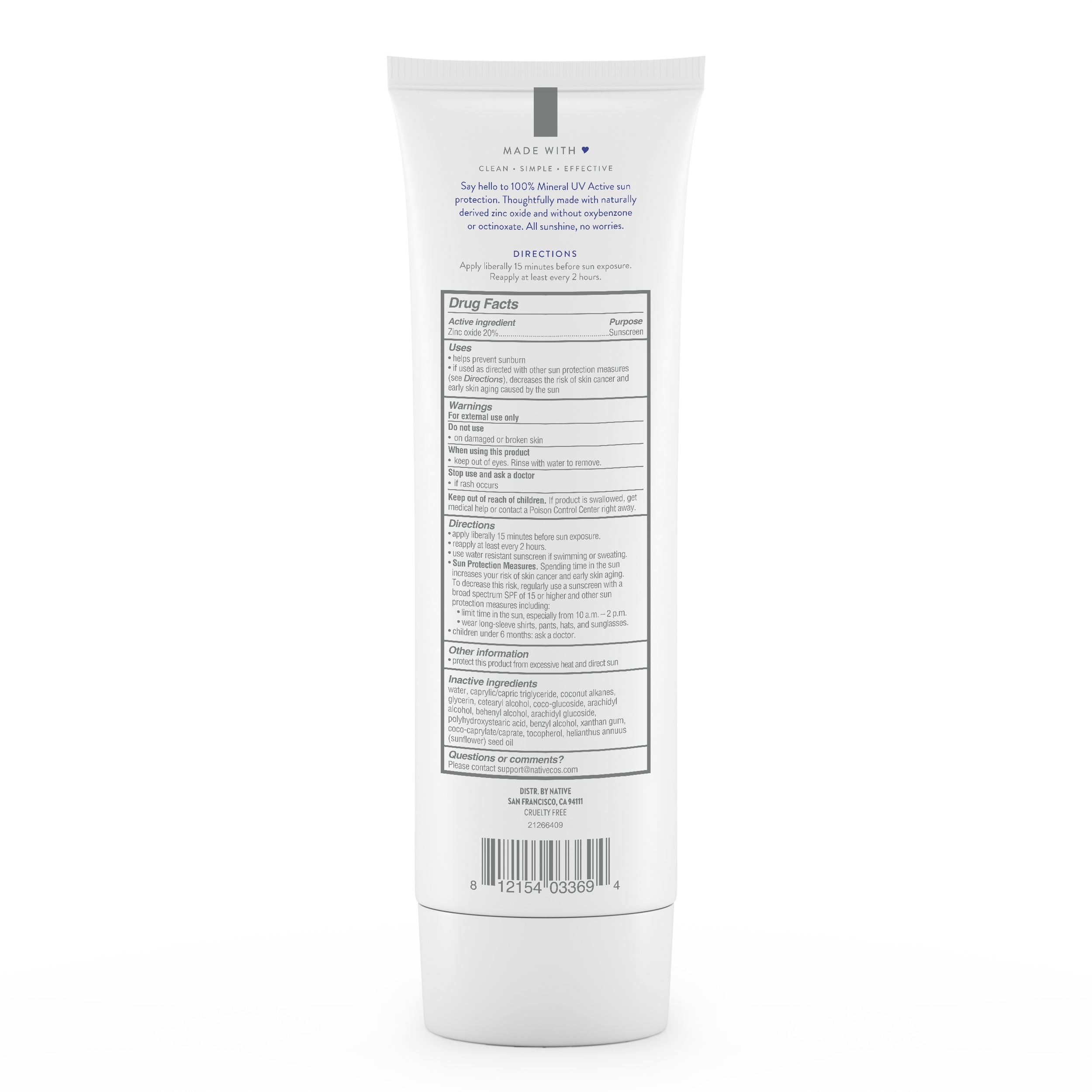 Native Unscented Mineral Sunscreen Lotion SPF 30, 5.0 oz