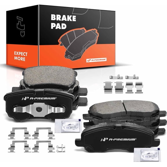 A-Premium Front and Rear Ceramic Brake Pads Set Compatible with Chrysler, Dodge, Jeep and Mitsubishi Models - 200, Sebring, Avenger, Caliber, Compass, Patriot, Lancer, with Hardware, 8-Pack