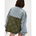 thumbnail image 2 of Osfvolr Women'S Quilted Down Jacket Collarless Button-Down Floral Print Patchwork Jacket  Green S, 2 of 6