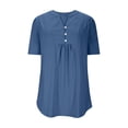 thumbnail image 2 of Uootdi Casual Tops for Women Short Sleeve V Neck Button Placket Ruched Hem Casual Daily Lightweight Tees Gift, 2 of 8