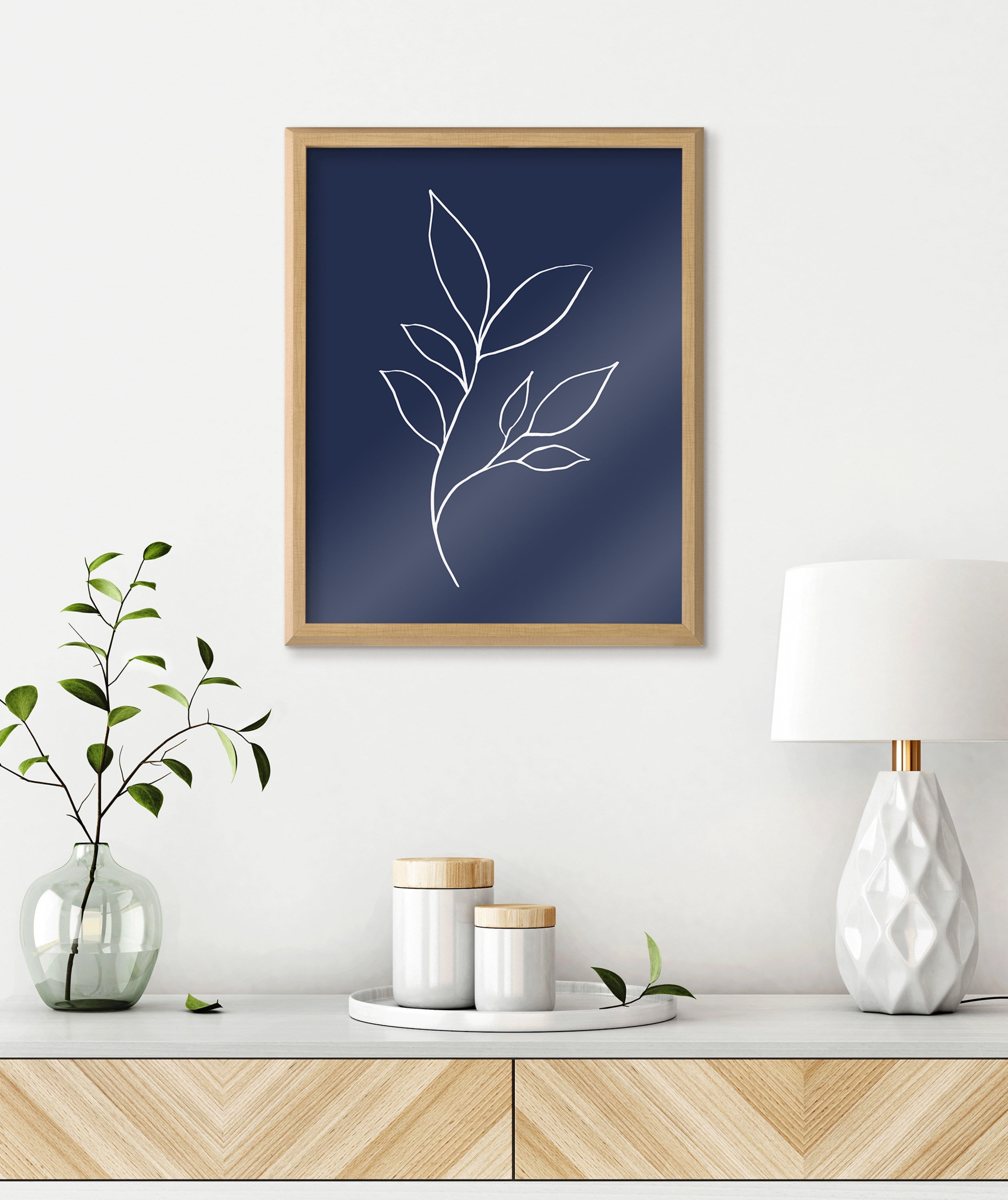 Blake Modern Blue Botanical Line Sketch Print 3 16 in x 20 in Framed Drawing Art Prints, by Kate and Laurel