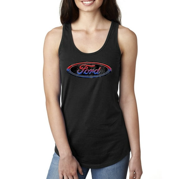 Red Blue and Black Ford Logo | Womens Cars and Trucks Jersey Racerback Tank Top, Black, Small