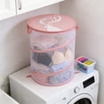 thumbnail image 5 of Mesh Foldable Laundry Basket Bag - Spacious Breathable Storage Hamper for Clothes & Plush Toys - Lightweight Easy-To-Carry Organizer for Home & Travel, 17.72*13.78in, Pink, 5 of 6