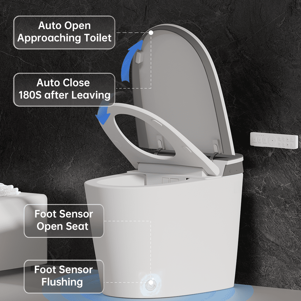 EPLO Smart Toilet Built-in Foam Shield Splash Proof & Tank, Auto Open/Close Lid,ADA Chair Height,Foot Sensor Flush