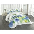 thumbnail image 3 of Ambesonne Yellow and Blue Quilted Bedspread Set 3 Pcs, Spring Blooms, Queen Size, Lime Green Royal Blue, 3 of 5